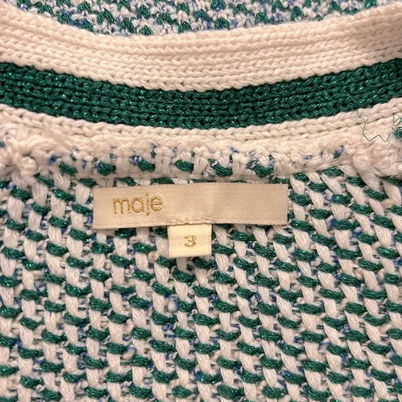 Maje Maitresse Green Lurex Metallic Threaded Cardigan Sweater Size 3, US Large - Picture 14 of 16